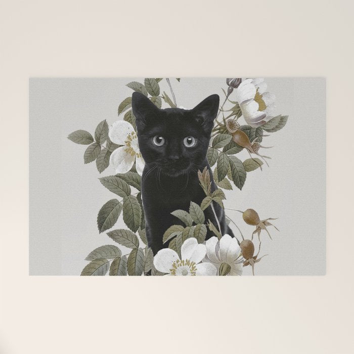 Cat With Flowers Welcome Mat Gallery Image 1