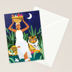 Tiger Camping, Wildlife Wild Jungle Illustration, Modern Bohemian Black Woman, Starry Night Moon Stationery Card Gallery Image 2