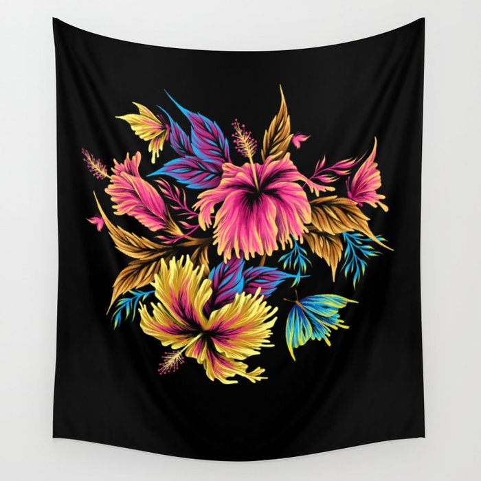 Hibiscus Butterflies - Multicolor Wall Tapestry Gallery Image 1