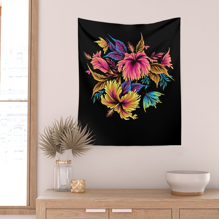 Hibiscus Butterflies - Multicolor Wall Tapestry Gallery Image 2