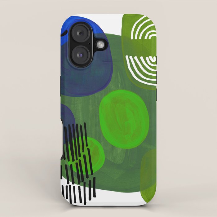Modern Mid Century Fun Colorful Abstract Minimalist Painting Shapes & Patterns Swamp Monster Greens iPhone Case Gallery Image 1