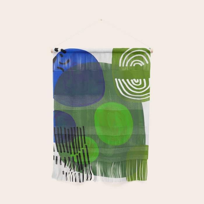 Modern Mid Century Fun Colorful Abstract Minimalist Painting Shapes & Patterns Swamp Monster Greens Wall Hanging Gallery Image 1