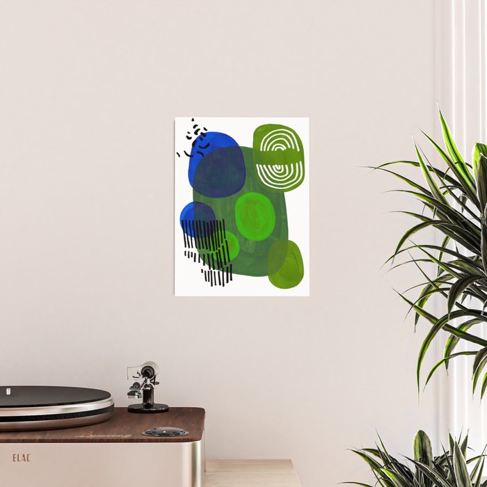 Modern Mid Century Fun Colorful Abstract Minimalist Painting Shapes & Patterns Swamp Monster Greens Poster Gallery Image 2