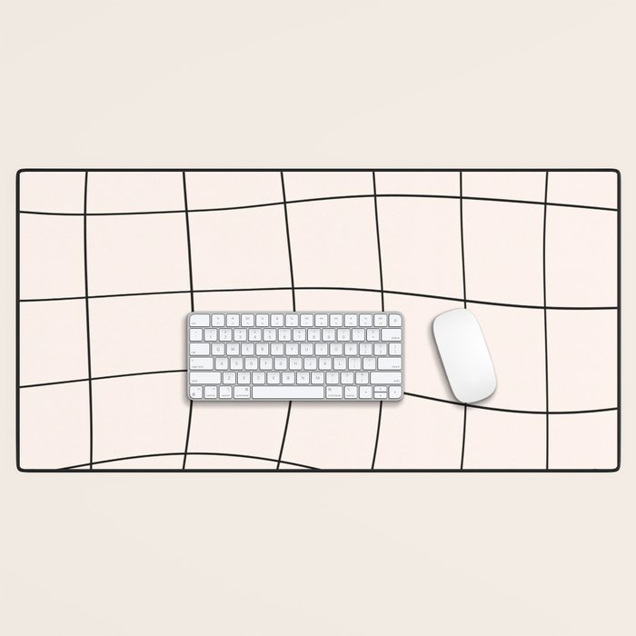 Retro Warped Grid Black and White Desk Mat Gallery Image 1