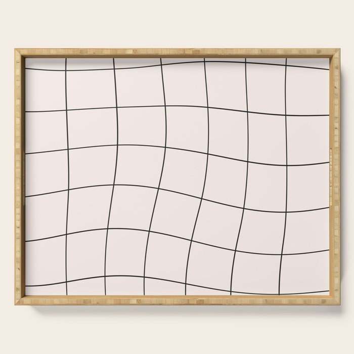 Retro Warped Grid Black and White Serving Tray Gallery Image 1