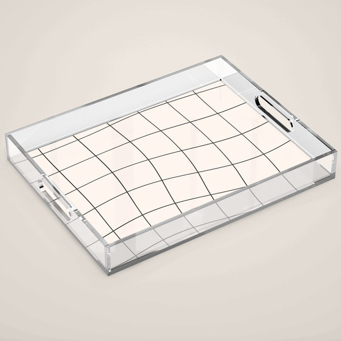 Retro Warped Grid Black and White Acrylic Tray Gallery Image 1