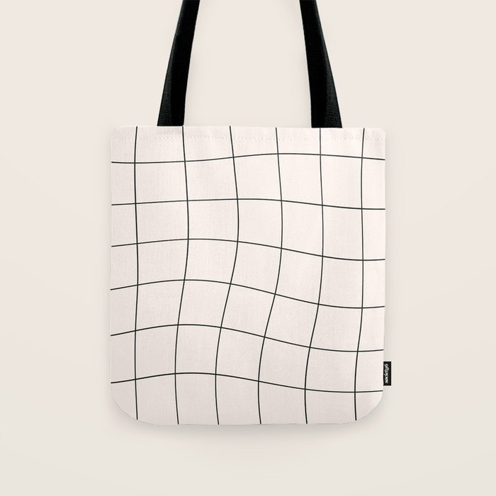 Retro Warped Grid Black and White Tote Bag Gallery Image 1