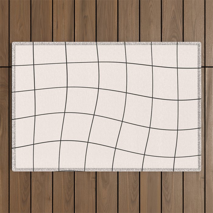 Retro Warped Grid Black and White Outdoor Rug Gallery Image 1