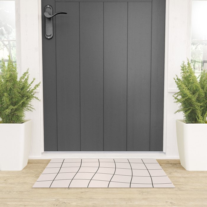 Retro Warped Grid Black and White Welcome Mat Gallery Image 3