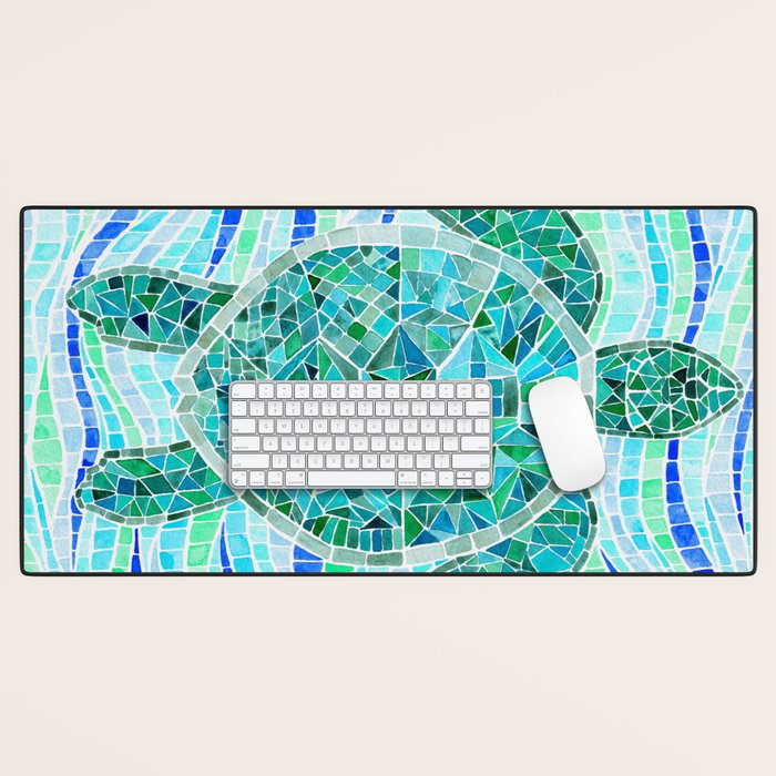 Mosaic Watercolor Sea Turtle Desk Mat Gallery Image 1