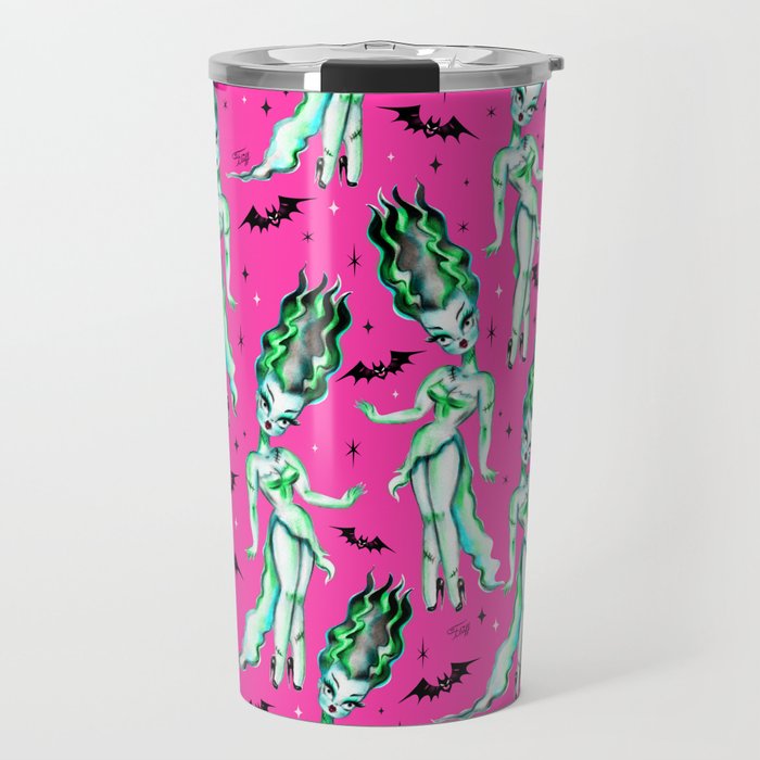 Bride of Frankenstein on Hot Pink Travel Mug Gallery Image 1