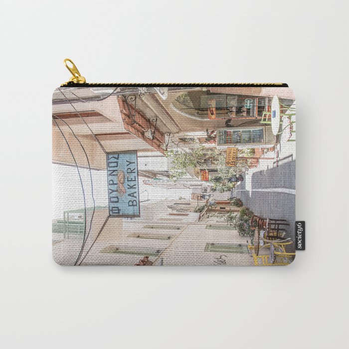 Street In Greece Photo | Pastel Village Houses Summer Art Print | Europe Digital Travel Photography Carry All Pouch Gallery Image 1