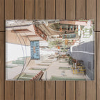 Street In Greece Photo | Pastel Village Houses Summer Art Print | Europe Digital Travel Photography Outdoor Rug Gallery Image 1