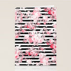 Vintage blush pink floral black white stripes Stationery Card Gallery Image 2