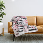 Vintage blush pink floral black white stripes Throw Blanket Gallery Image 1