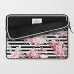 Vintage blush pink floral black white stripes Laptop Sleeve Gallery Image 2