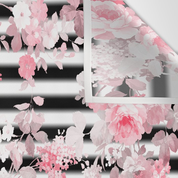 Vintage blush pink floral black white stripes Wall Tapestry Gallery Image 3