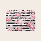 Vintage blush pink floral black white stripes Bath Mat Gallery Image 1