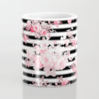 Vintage blush pink floral black white stripes Coffee Mug Gallery Image 4