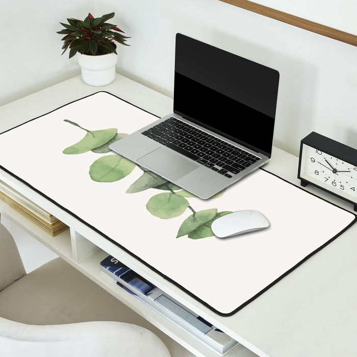 Watercolor Eucalyptus Branch Desk Mat Gallery Image 2
