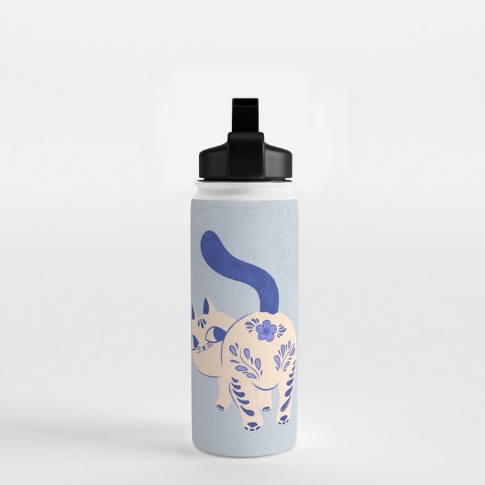Purrcelin Cat - Pretty Delft Porcelain Kitty Water Bottle Gallery Image 2