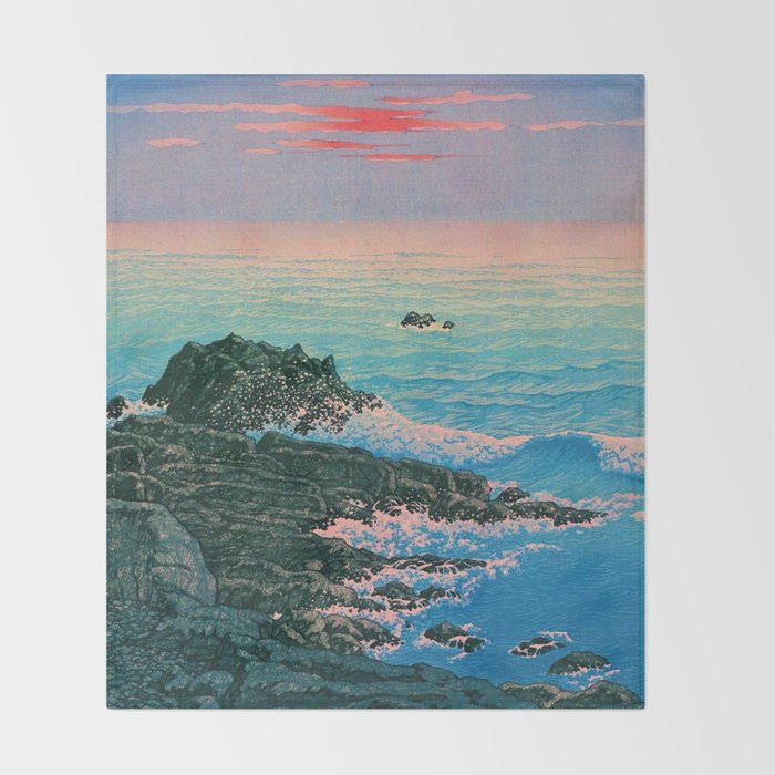 Morning of Cape Inubo by Kawase Hasui Throw Blanket Gallery Image 2