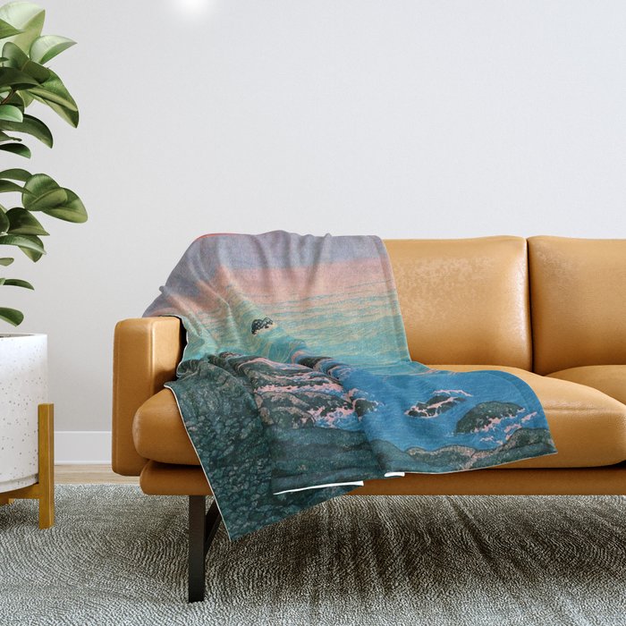Morning of Cape Inubo by Kawase Hasui Throw Blanket Gallery Image 1