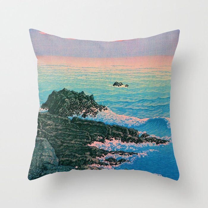 Morning of Cape Inubo by Kawase Hasui Throw Pillow Gallery Image 1