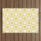 Yellow And White Checkered Flower Pattern Outdoor Rug Gallery Image 1