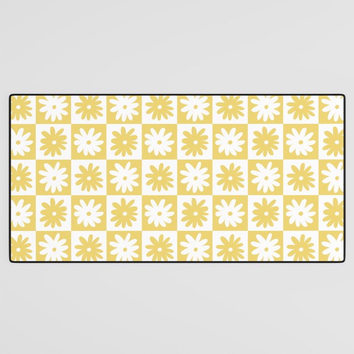 Yellow And White Checkered Flower Pattern Desk Mat Gallery Image 3