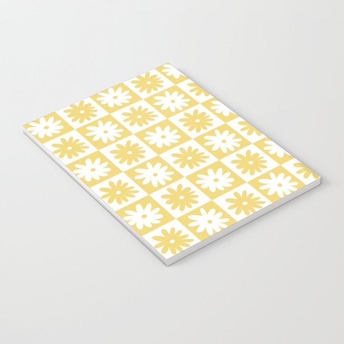 Yellow And White Checkered Flower Pattern Notebook Gallery Image 3