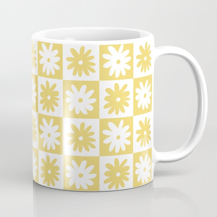 Yellow And White Checkered Flower Pattern Coffee Mug Gallery Image 1