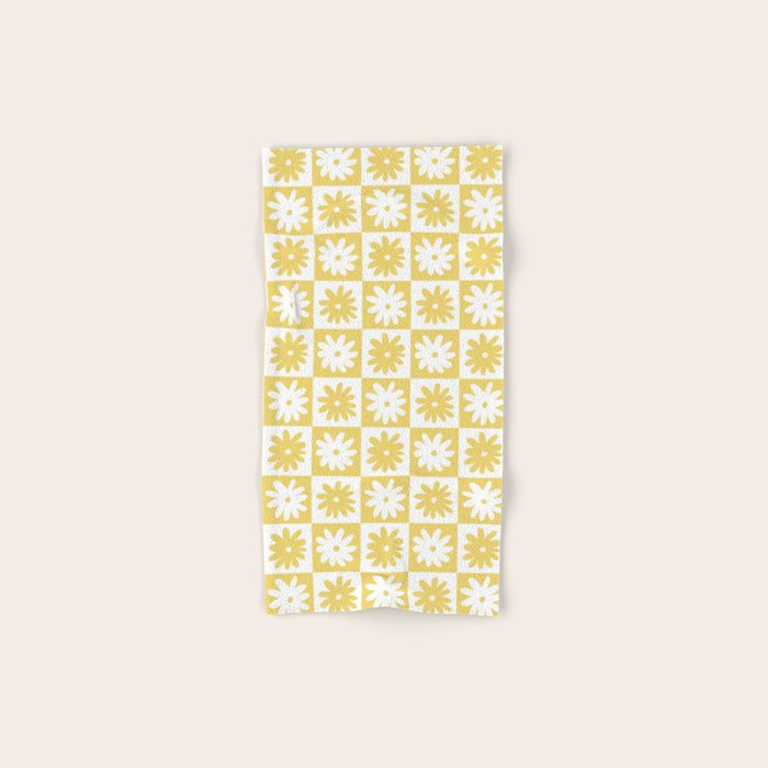 Yellow And White Checkered Flower Pattern Bath Towel Gallery Image 1