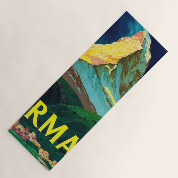 Zermatt Switzerland Vintage Mid Century Modern Travel Poster Yoga Mat Gallery Image 1