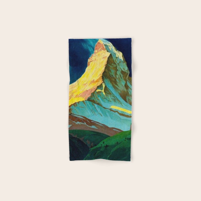 Zermatt Switzerland Vintage Mid Century Modern Travel Poster Bath Towel Gallery Image 1