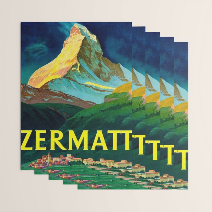 Zermatt Switzerland Vintage Mid Century Modern Travel Poster Wrapping Paper Gallery Image 3