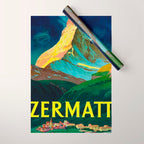 Zermatt Switzerland Vintage Mid Century Modern Travel Poster Wrapping Paper Gallery Image 1