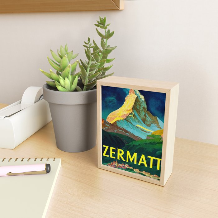 Zermatt Switzerland Vintage Mid Century Modern Travel Poster Mini Art Print Gallery Image 2