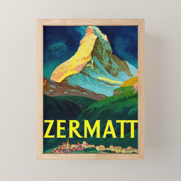 Zermatt Switzerland Vintage Mid Century Modern Travel Poster Mini Art Print Gallery Image 1