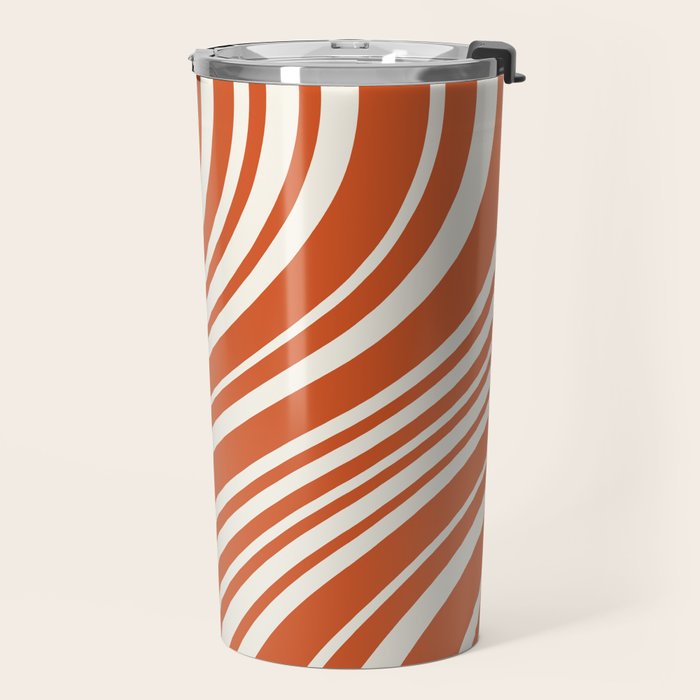 Wavy Stripes XLVIII - Bright Retro Red Travel Mug Gallery Image 2