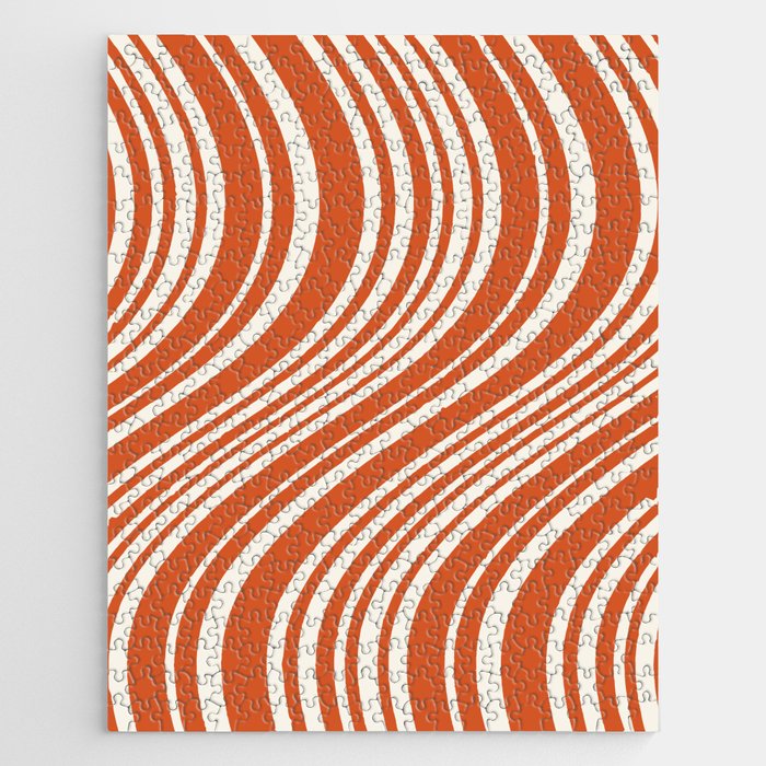 Wavy Stripes XLVIII - Bright Retro Red Jigsaw Puzzle Gallery Image 1