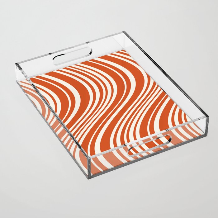 Wavy Stripes XLVIII - Bright Retro Red Acrylic Tray Gallery Image 1