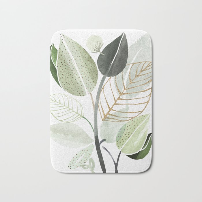 Forest Bouquet - Green Leaves Watercolor Bath Mat Gallery Image 1