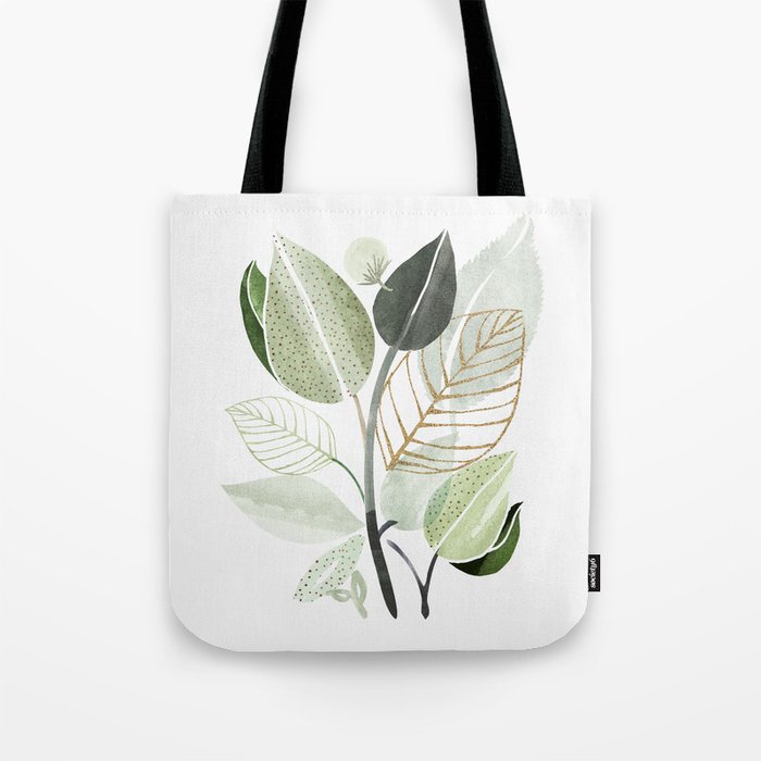 Forest Bouquet - Green Leaves Watercolor Tote Bag Gallery Image 1
