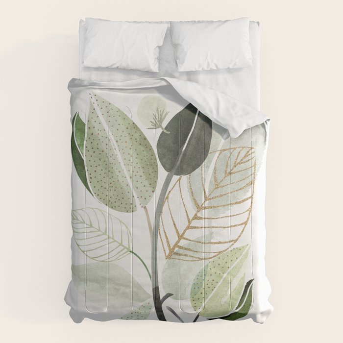 Forest Bouquet - Green Leaves Watercolor Comforter Gallery Image 6