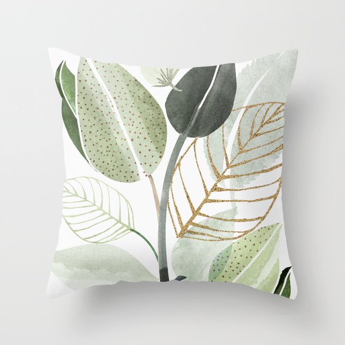 Forest Bouquet - Green Leaves Watercolor Throw Pillow Gallery Image 6