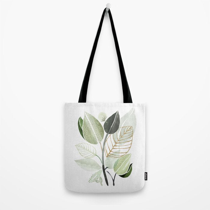 Forest Bouquet - Green Leaves Watercolor Tote Bag Gallery Image 2