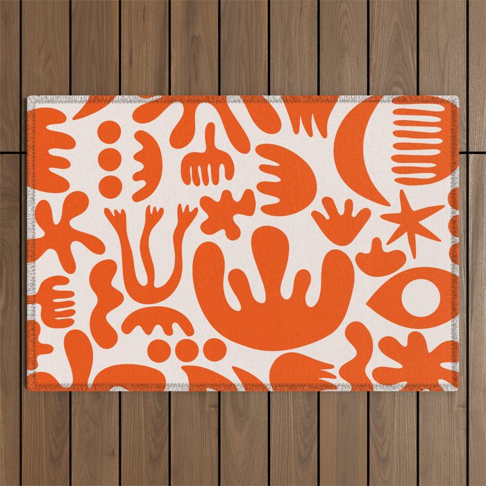 Matisse Inspired Cutouts - Abstract Painting Art Print - Red Outdoor Rug Gallery Image 1