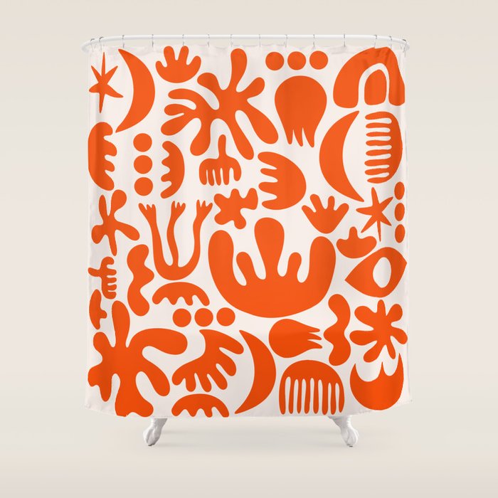 Matisse Inspired Cutouts - Abstract Painting Art Print - Red Shower Curtain Gallery Image 1