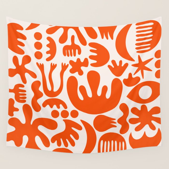 Matisse Inspired Cutouts - Abstract Painting Art Print - Red Wall Tapestry Gallery Image 4